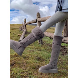 兔毛時尚灰色高筒厚底兩穿雪地靴女2025新款加絨加厚東北保暖棉鞋