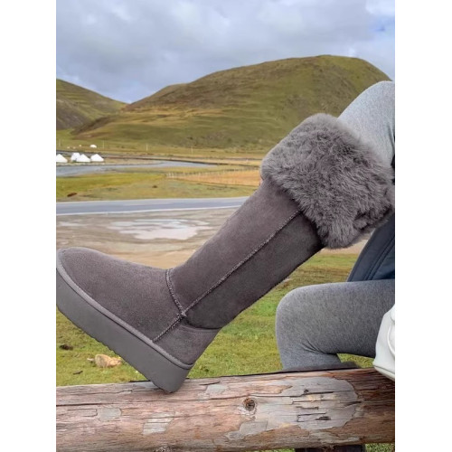 兔毛時尚灰色高筒厚底兩穿雪地靴女2025新款加絨加厚東北保暖棉鞋