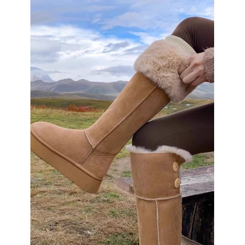 兔毛時尚灰色高筒厚底兩穿雪地靴女2025新款加絨加厚東北保暖棉鞋