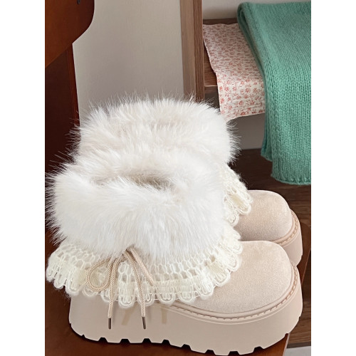 費爾島保暖毛毛厚底雪地靴女2025新款冬季加絨加厚博肯棉鞋靴子潮