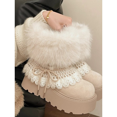 費爾島保暖毛毛厚底雪地靴女2025新款冬季加絨加厚博肯棉鞋靴子潮