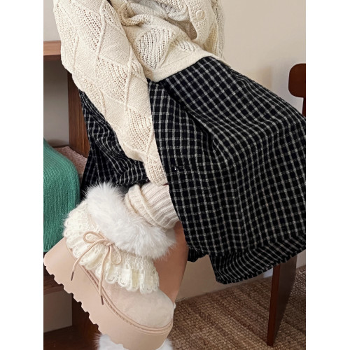 費爾島保暖毛毛厚底雪地靴女2025新款冬季加絨加厚博肯棉鞋靴子潮