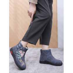 冬季老北京布鞋女棉鞋民族風短靴加絨保暖媽媽鞋風綉花女棉靴