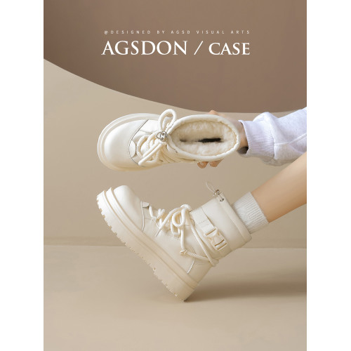 奧古獅登防水雪地靴女2025冬季新款加絨靴子女款防滑厚底保暖棉鞋