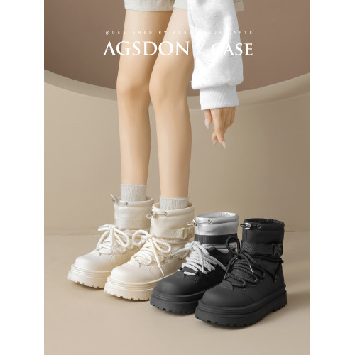 奧古獅登防水雪地靴女2025冬季新款加絨靴子女款防滑厚底保暖棉鞋