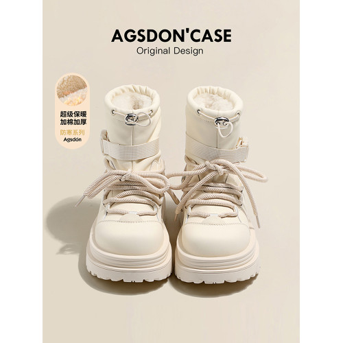 奧古獅登防水雪地靴女2025冬季新款加絨靴子女款防滑厚底保暖棉鞋