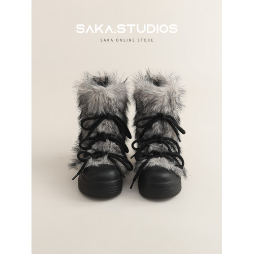 【saka】小個子千禧風厚底毛茸茸雪地靴女2026年冬季新款東北棉靴