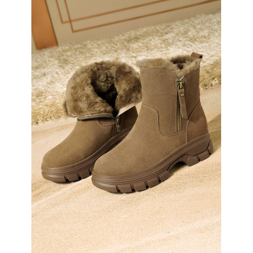 雪地靴女款冬季加絨女鞋真羊皮毛一體加厚東北大棉鞋子防滑短靴子