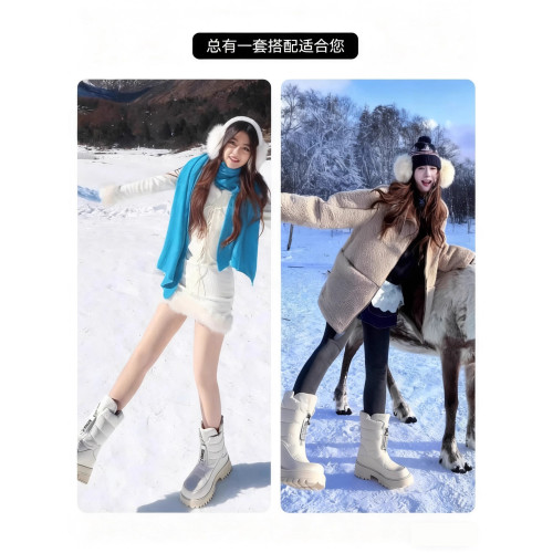 白色東北雪地靴女2025新款加絨加厚短靴防水防滑極寒保暖高筒棉靴