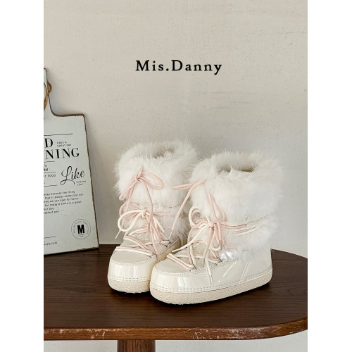 超軟保暖~白色厚底毛毛雪地靴女冬2025新款加絨月亮短靴加厚棉鞋