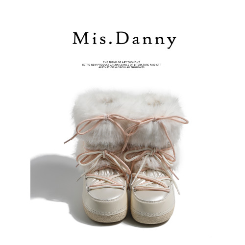 超軟保暖~白色厚底毛毛雪地靴女冬2025新款加絨月亮短靴加厚棉鞋