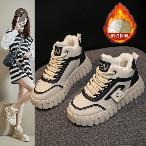 2025新款冬季棉鞋女百搭加絨休閒鞋子高幫女鞋保暖雪地靴防滑短靴