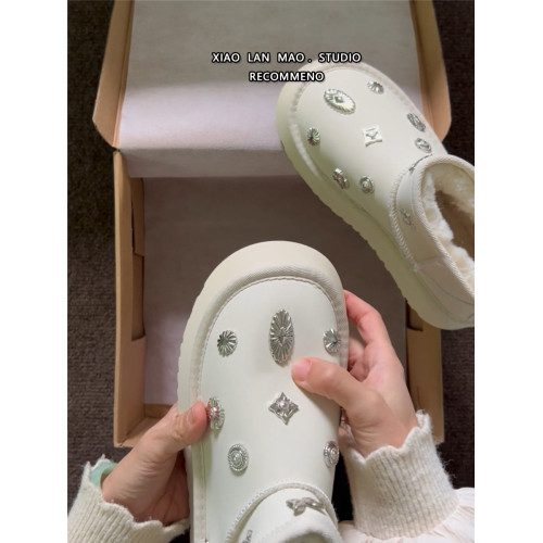 白色水鑽厚底百搭增高雪地靴女2025冬季新款加絨加厚保暖短筒棉鞋