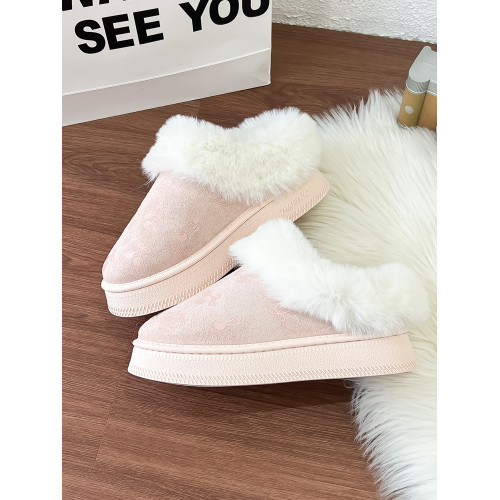 2025冬季新款加絨毛毛雪地靴女冬季厚底防滑保暖毛絨短靴棉拖鞋