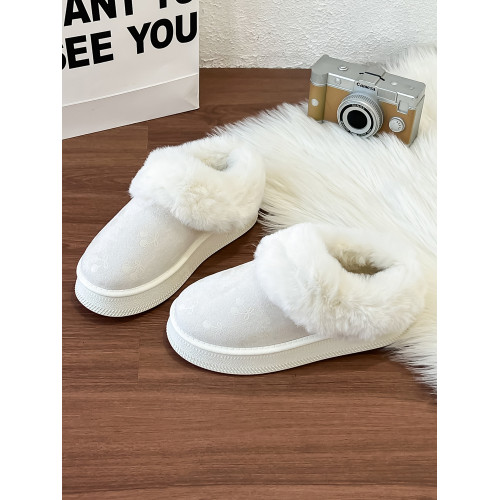 2025冬季新款加絨毛毛雪地靴女冬季厚底防滑保暖毛絨短靴棉拖鞋