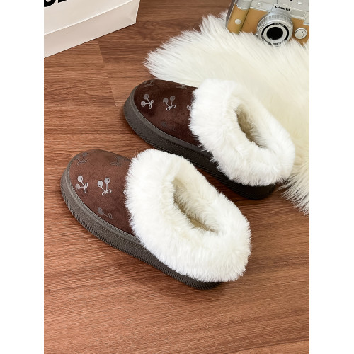 2025冬季新款加絨毛毛雪地靴女冬季厚底防滑保暖毛絨短靴棉拖鞋