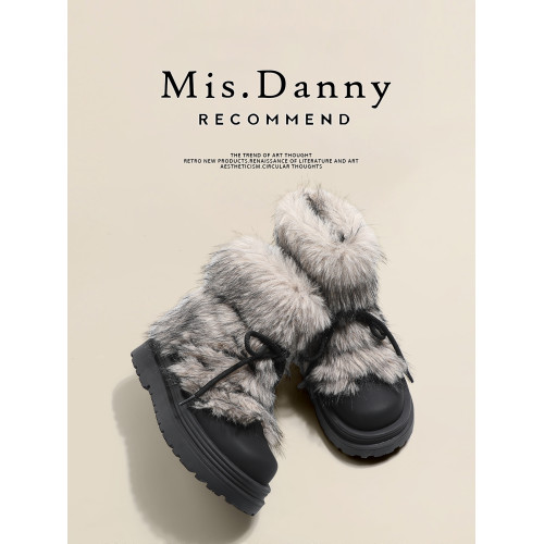 Misdanny與愛私奔防滑毛毛雪地靴女2025冬加厚絨棉鞋大頭厚底短靴