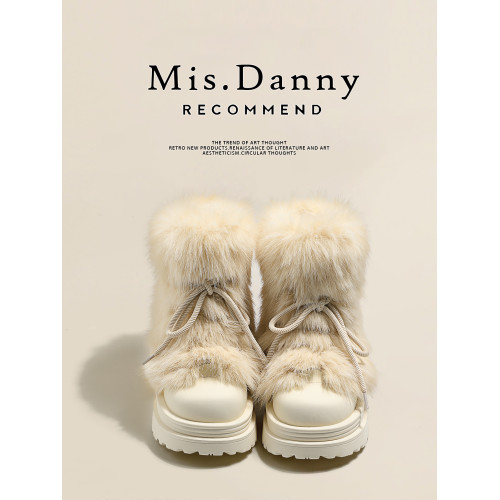 Misdanny與愛私奔防滑毛毛雪地靴女2025冬加厚絨棉鞋大頭厚底短靴