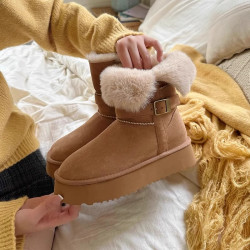 皮毛一體厚底中筒雪地靴女2026新款冬季兩穿加絨加厚東北雪地棉鞋