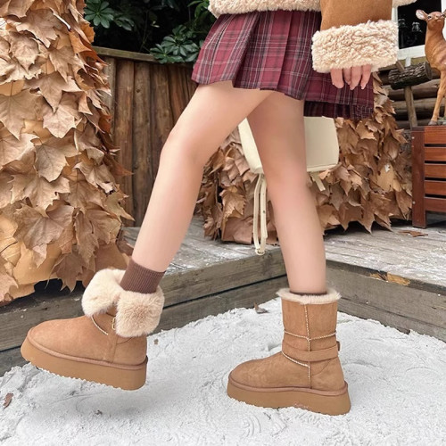 皮毛一體厚底中筒雪地靴女2026新款冬季兩穿加絨加厚東北雪地棉鞋
