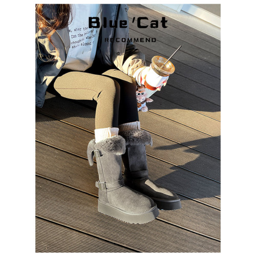 8CM內增高厚底雪地靴女冬季新款絨加厚絨加厚毛毛鞋東北長筒棉鞋