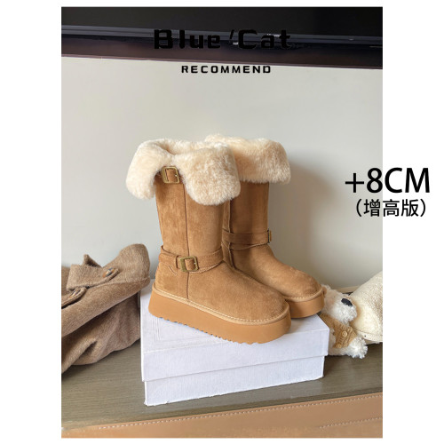8CM內增高厚底雪地靴女冬季新款絨加厚絨加厚毛毛鞋東北長筒棉鞋