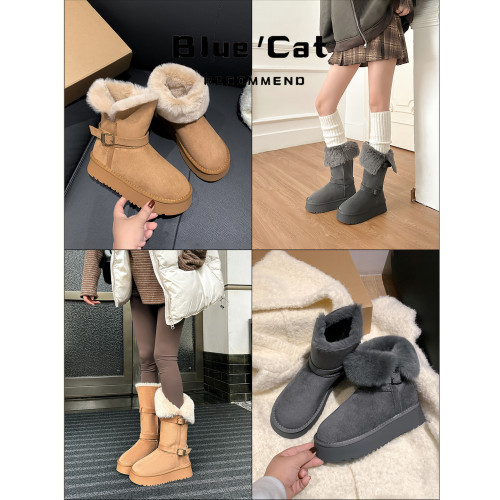 8CM內增高厚底雪地靴女冬季新款絨加厚絨加厚毛毛鞋東北長筒棉鞋