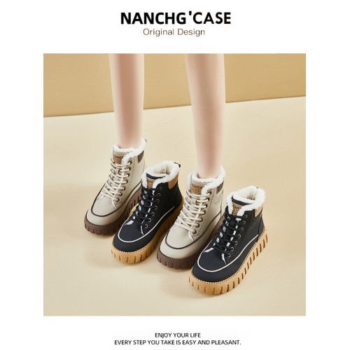 厚底棉鞋女款2025年新款冬季加絨加厚短筒皮毛一體保暖東北雪地靴