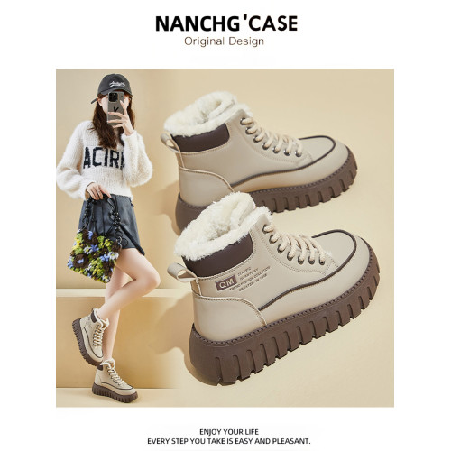 厚底棉鞋女款2025年新款冬季加絨加厚短筒皮毛一體保暖東北雪地靴