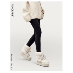 TENCRANE毛絨雪地靴女冬季加絨保暖防滑厚底短靴時尚百搭白色靴子