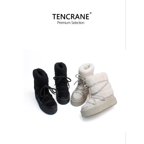 TENCRANE毛絨雪地靴女冬季加絨保暖防滑厚底短靴時尚百搭白色靴子