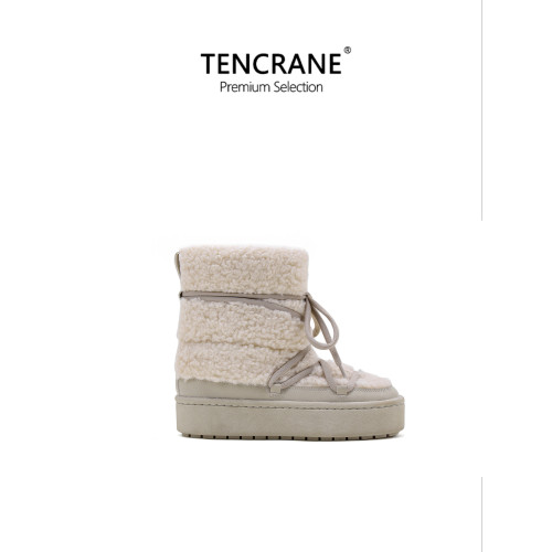TENCRANE毛絨雪地靴女冬季加絨保暖防滑厚底短靴時尚百搭白色靴子