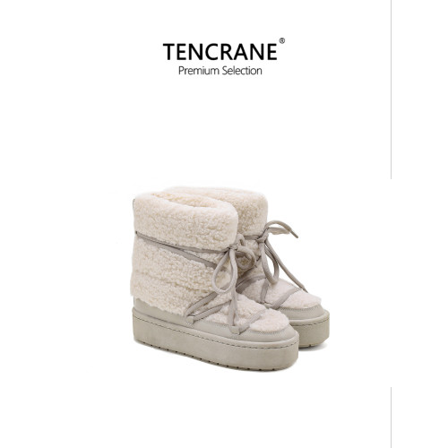 TENCRANE毛絨雪地靴女冬季加絨保暖防滑厚底短靴時尚百搭白色靴子