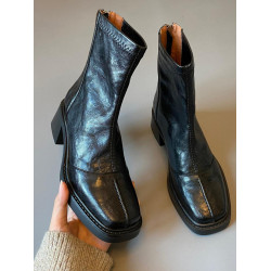 牛皮~粗跟法式小短靴女2025新款冬季加絨馬丁靴高跟瘦瘦切爾西靴