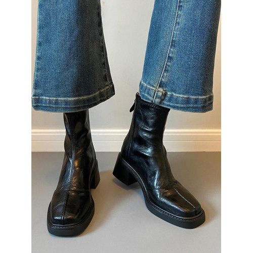 牛皮~粗跟法式小短靴女2025新款冬季加絨馬丁靴高跟瘦瘦切爾西靴