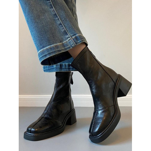 牛皮~粗跟法式小短靴女2025新款冬季加絨馬丁靴高跟瘦瘦切爾西靴