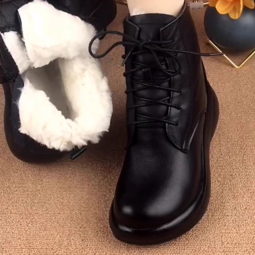 真皮羊毛女短靴厚底皮毛一體冬季棉鞋保暖防滑女雪地靴東北大棉靴