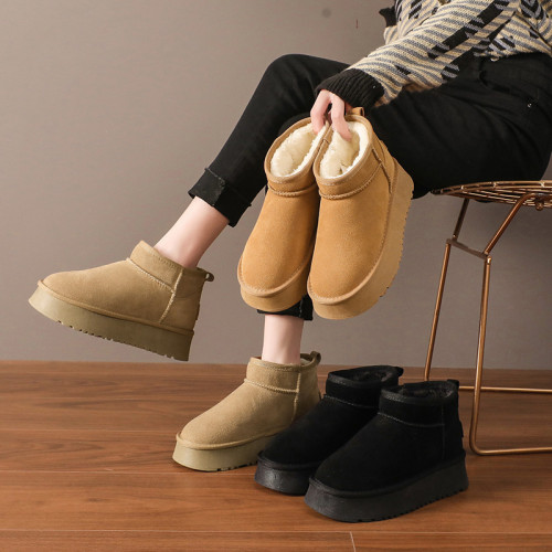 松糕厚底雪地靴女2025年新款防水防寒內增高棉鞋冬保暖加絨麵包鞋