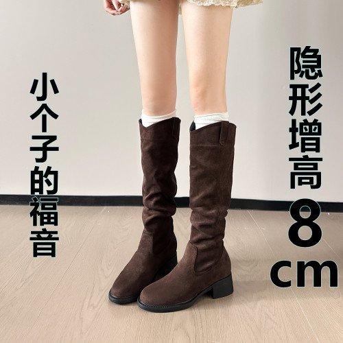 內增高長筒靴女 秋冬2025新款不過膝高筒瘦瘦堆堆靴西部牛仔靴33
