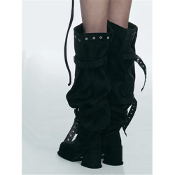 2026年新款韓版時髦大筒圍皮帶釦粗跟高跟過膝長靴可堆堆時裝靴女