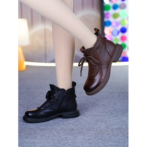 品牌真皮短靴女2025秋冬新款軟底軟面復古馬丁靴加絨保暖媽媽棉鞋 品牌真皮短靴女2025秋冬新款軟底軟面復古馬丁靴加絨保暖媽媽棉鞋