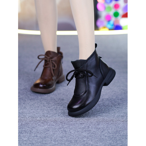 品牌真皮短靴女2025秋冬新款軟底軟面復古馬丁靴加絨保暖媽媽棉鞋 品牌真皮短靴女2025秋冬新款軟底軟面復古馬丁靴加絨保暖媽媽棉鞋