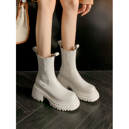 馬丁靴女短靴真皮厚底切爾西騎士高跟小個子春秋靴子中筒靴菸筒靴