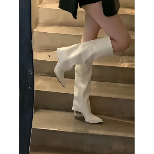 時髦精！騎士靴長筒靴尖頭褲琯靴細跟高筒不過膝高跟長筒靴女秋冬