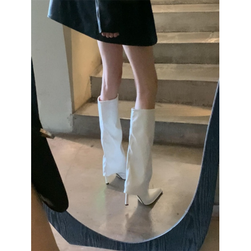 時髦精！騎士靴長筒靴尖頭褲琯靴細跟高筒不過膝高跟長筒靴女秋冬