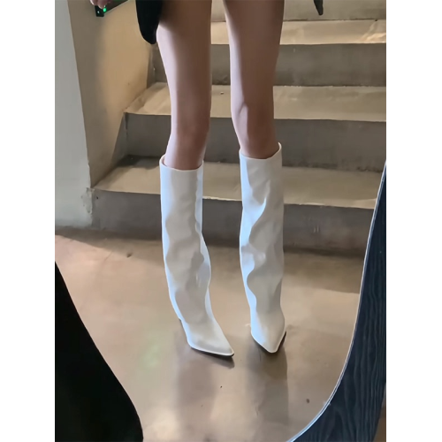 時髦精！騎士靴長筒靴尖頭褲琯靴細跟高筒不過膝高跟長筒靴女秋冬