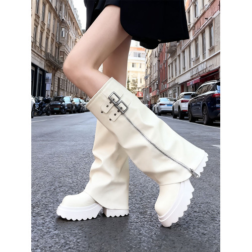 黑色顯瘦褲琯靴女2026年秋季新款厚底增高長筒靴辣妹高筒騎士靴子 黑色顯瘦褲琯靴女2026年秋季新款厚底增高長筒靴辣妹高筒騎士靴子