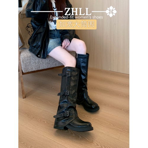 靴子胖mm粗腿大筒圍長筒靴新款厚底褲琯高筒靴騎士靴加寬大碼女鞋