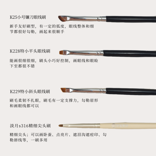 眼部細節眼瞼線刷極細小號平頭超薄刀鋒斜角眼線膏刷臥蠶化妝刷