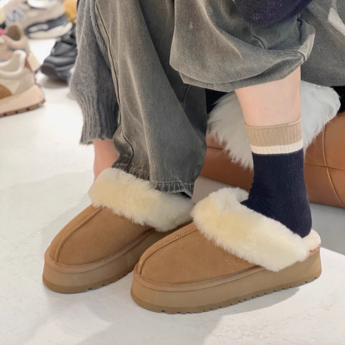 羊毛拖鞋女外穿2025新款冬季皮毛一體厚底包頭毛毛拖鞋加絨雪地靴